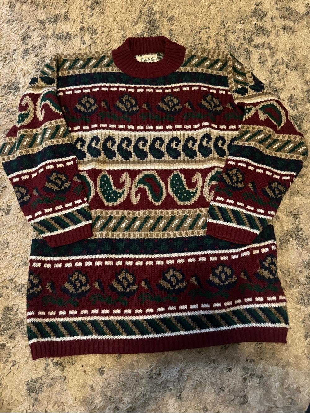 Men's Crewneck Sweater - Burgundy Multi Pattern